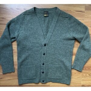 80s Vintage St Michael Shetland Wool Grandpa Cardigan Marled Green 40 Men's M